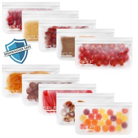 SPLF Paquete De 10 Bolsas De Aperitivos Reutilizables Aptas Para Lavavajillas, Bolsas De Almacenamiento Reutilizables, Bolsas De Congelador Sin Bpa, Bolsas De Almuerzo Sin Silicona Y Plástico A Prueba