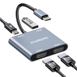 KiWiBiRD HDMI Adapter 2 Monitore Erweitern, 2 Monitore an Laptop Anschließen, USB C HDMI Splitter 2 Monitoren Gleichzeitig 4K PD 100W 2160p 1440p 1080p HDCP, Kompatibel mit TV Laptop PC Projektor