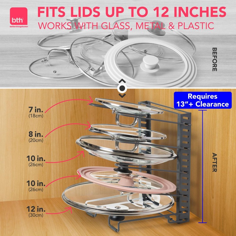 Free-Standing Adjustable Pot Lid Organizer for Cabinet - Kitchen Storage