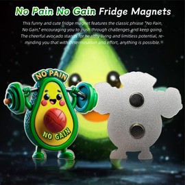 Cute No Pain No Gain Fridge Magnets - Fitness Strong Whiteboard Refrigerator Magnet - Workout Desk Accessories for Work - Funny Car Emotional Support Ornament - Inspirational Gift for Men Women Kids