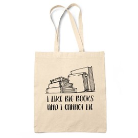 Purple Print House I Like Big Books And I Cannot Lie Tote Bag, Funny Shopper Bag For Readers Gift Men Women Kids Cotton Canvas, One Size, Natural