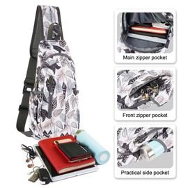 TITECOUGO Small Gym Sling Chest Bag Side Crossbody Backpack Waterproof Lightweight Small Rucksack Bag with Adjustable Strap for Work Outdoor Sports Hiking Cycling for Women Men (Mix- Tropical Leaves)