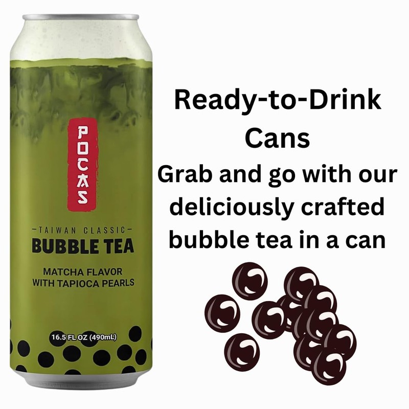 Pocas Bubble Tea with Tapioca Pearls, (Pack of 4, 16.5