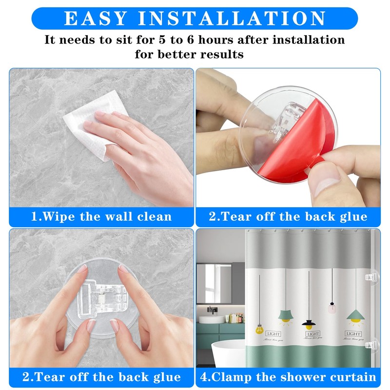 4 Pack Shower Curtain Clips, Windproof Shower Splash Guard，Self Adhesive