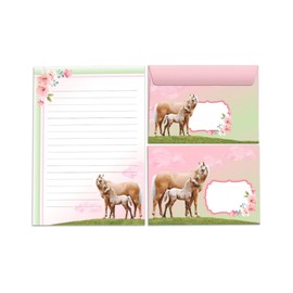 Writing Paper Set for Girls Horse with Foal Horses Letter Pad with Envelope for Children (A5 Pad with 25 Sheets + 15 Envelopes)