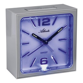 Atlanta Quartz alarm clock without ticking, creeping second, light, flashing alarm, grey, square, 9 x 9 cm, 2130/4