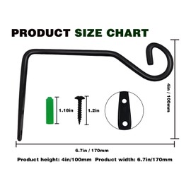 Ticway 2 Pack Outdoor Fence Hooks, 6 Inch Forged Straight Hook, Hanging Brackets for Bird Feeders, Planters, Lanterns, Wind Chimes,Flower Baskets,Indoor & Outdoor Decor - Black