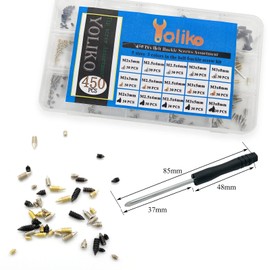 450 Pcs Nickel Plated Tip Screws Pointed Cross Slot Leather Accessories 3 Colors 5 Sizes Belt Screws Include M2x3，M2.5x4，M2.5x6，M3x5，M3x8 with 2mm Screwdriver for Belt Buckle Wallet Handbag Purse