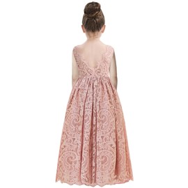 2Bunnies Girl Paisley Lace Back A-Line Tutu Tulle Party Flower Girl Dresses (All Lace Sleeveless Maxi-Dusty Rose, 3T)