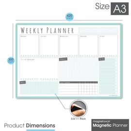 The Magnet Shop Magnetic Weekly Planner A3 Dry Erase Whiteboard Planner for Home, Office or Student with 4 Dry Erase Pens and Eraser (Mint, A3-WP2)