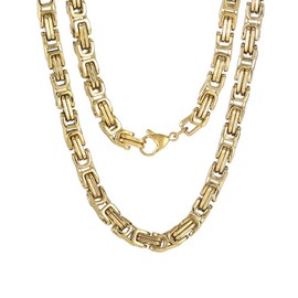 SeiMios Chain Link Necklace for Men, 6mm Stainless Steel Gold Byzantine Necklace Polished 24 Inches