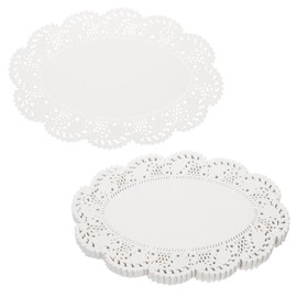 sourcing map 150pcs Lace Paper Doilies 10 x 7.5 Inch White Oval Disposable Decorative Paper Placemats Hollow Flower Absorbing Papers for Cakes Desserts Food Decoration Wedding Birthday
