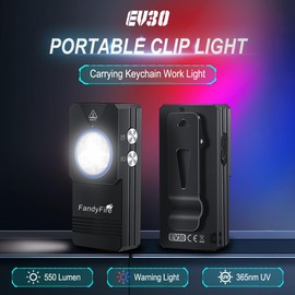 FandyFire Rechargeable Clip-on Light EDC Flashlight, 550 Lumens Small Keychain Flashlight, Combines Floodlight, Spotlight and UV Light, Tail Magnet for Signaling, Cycling, Outdoor