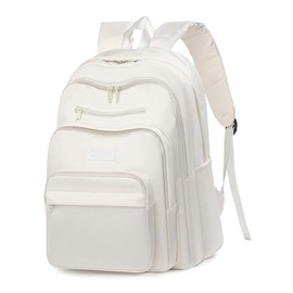 College Cute Backpack for School Kids Teen Girls Aesthetic Travel Waterproof Backpack Lightweight Middle High School Bag Students Bookbag Large Capacity Casual Daypack Backpack for Women Men (White)