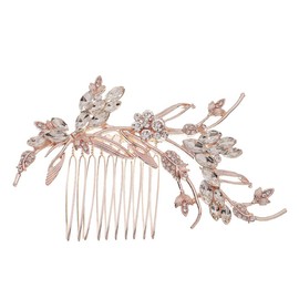 Mobestech Vintage Hair Combs Metal Alloy Hair Side Comb Clips Crystal Pearl Leaf Flower Decorative Clips Gold with Teeth Grip for Women Girls Wedding Headpiece Hair Accessories (Rose Gold)