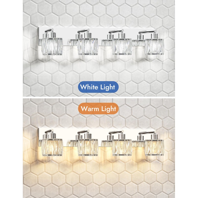 VOLISUN Crystal Vanity Lights - 4 Light Modern Stainless Steel