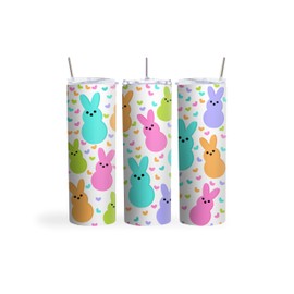 20oz Skinny Tumbler Easter Marshmallow Bunnies - Stainless Steel Double Wall Insulated Cup With Lid And Straw