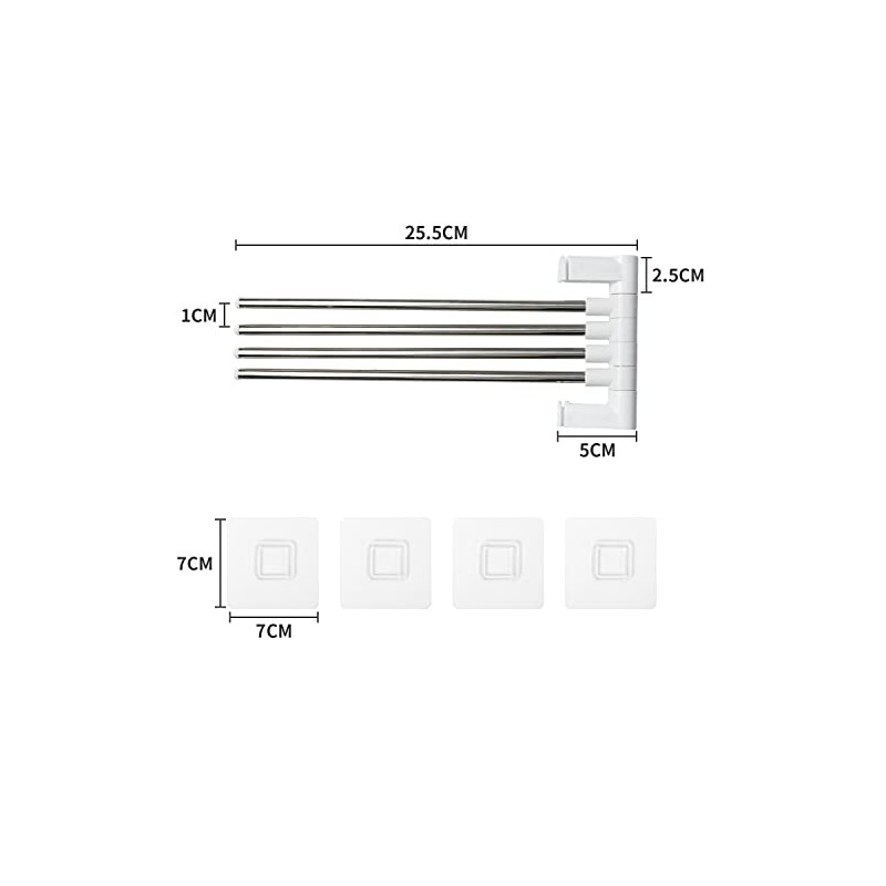 Swivel Towel Bar Wall Mounted 4 Arm Towel Rack Stainless