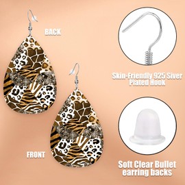 Leopard Zebra Patchwork Leather Earrings Set | Watercolor Animal Prints Lightweight Faux Leather Teardrop Dangle Earrings | Teardrop Jewelry Earrings