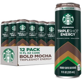 Starbucks Tripleshot Coffee Energy Drink, Bold Mocha, 11 fl oz Cans (12 Pack), Triple Blend, 165mg Caffeine, B Vitamins, Protein, Iced Coffee (Packaging and Formula May Vary)