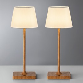 NEWSEE Cordless Portable Touch Table Lamp Set of 2, 5000mAh Rechargeable Wireless Battery Powered Dimmable LED Desk Lamps Fabric Lampshde, Modern Baby Night Light for Bedroom, Restaurant, Bar 14.5"