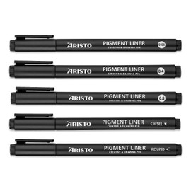 Aristo AR23535 Pigment Liner Creative Set 5 Pieces (5 Fineliners in Line Widths 0.05 mm / 0.40 mm / 0.80 mm / Bullet Tip / Chisel Tip, Highly Pigmented Ink, Light and Water Resistant) Black
