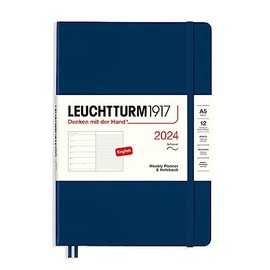 LEUCHTTURM1917 367774 Weekly Calendar & Notebook Softcover Medium (A5) 2024, 12 Months, Navy, English