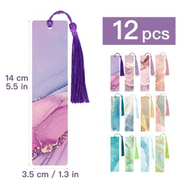 BETESSIN BETESSIN Ästhetische Lesezeichen Papier - 12x Lesezeichen mit Marmorierung Mustern - Geschenk Tags mit Quasten - Blanko Lesezeichen zum Basteln & Beschriften - Lesezeichen Selbst Gestalten