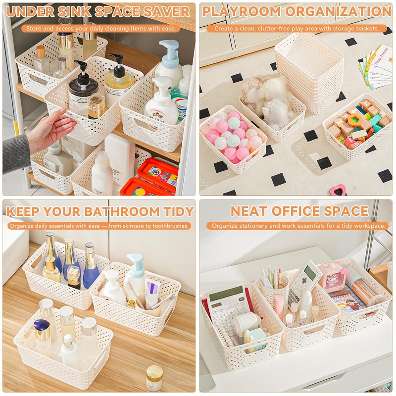 12 Pack Plastic Storage Baskets for Organizing, Storage Baskets for