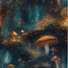 Wonderland Mushroom Wallpaper Peel and Stick, Bule/Orange Mystic Fairy Contact Paper 17.5" x 393.7", Botanical Boho Wall Paper Self Adhesive Waterproof Removable for Room Shelves Cabinet Drawer Table
