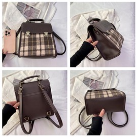 JiaDanweng Women's Elegant Backpack - Brown Leather Mini Fashion City Backpack, Waterproof Daypack for Women - Multifunctional Backpack Handbag Small - Leather Backpack Women Small Backpack, brown