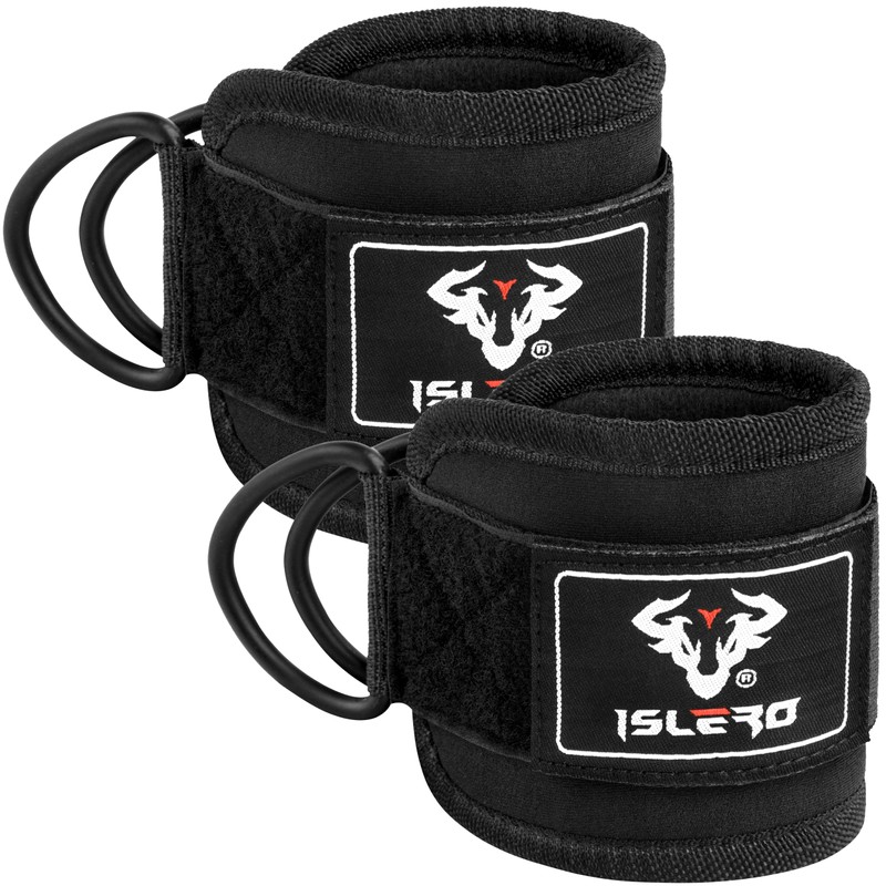 Islero PAIR of Double D Ring Ankle Cuffs Weight Lifting