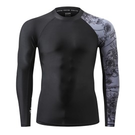 HUGE SPORTS Men's Splice UV Sun Protection UPF 50+ Skins Rash Guard Long Sleeves(Piracy, S)