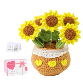 BUNTEY Crochet Flowers-Crochet Flower Bouquet Crochet Sunflower Crochet Plants and Gift Box Unique Hand Crafted Gift for Home and Office Desk Decor Perfect for Teachers Moms and Friends (Yellow)