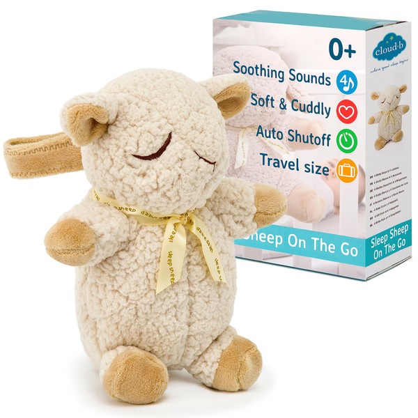 Cloud b Travel Soothing Sound Machine | Cuddly Stuffed Animal | 4 White Noise | Auto-Shutoff | Travel Sleep Sheep on the Go