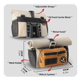 Rhinowalk Handlebar Bag for Brompton Folding Bike Waterproof 2-in-1 Shoulder Bag Quick-Release Mount, MOLLE System, 4L Roll-Top Front Bag (Black)