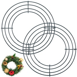 SOFPLATE 2 Pack 8 Inch Round Wire Wreath Frames Green Wire Wreath Form Base Festival Floral Wire Ring Arrangements Craft Accessories for DIY Christmas Autumn Thanksgiving Home Decoration Supplies