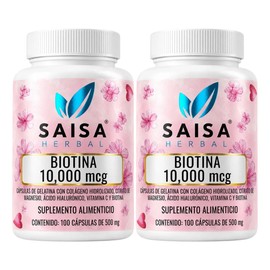 Biotina 10,000 Mcg  Ácido Hialurónico  Colágeno  Magnesio  200 Cápsulas  Saisa Herbal  Suplemento Alimenticio Calidad Premium  Cabello, Piel Y Uñas
