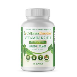 California Essentials Vitamin K2 + VIT D3 5000 IU with BioPerine for Maximum Absorption (120 Capsules)
