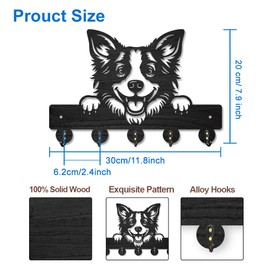 MAYJOYDIY Border Collie Wood Key Holder for Wall Peeking Dog Wall Mounted Key Hooks 30×20cm Coat Hanger Rack with 5 Alloy Hooks for Entryway Front Door Kitchen Office Decoration