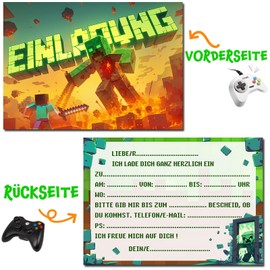 Vielucks 15 x Gaming Invitation Cards – DIN A6, Invitation Cards Children's Birthday Boy Girl Gamer Party Cards Birthday Invitations, Theme Party Game Gaming Consoles Gamer Party Decoration