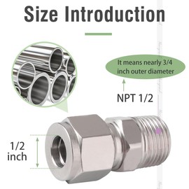 Horiznext Stainless Steel 304 Compression Fitting to connect 1/2 inch OD tube x 1/2 NPT Male thread Coupler, for brass copper stainless steel tubing (2 pcs)