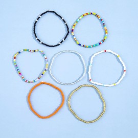 JUSTUSNX 7 Pieces Boho Anklet Elastic Color Mix Beads Anklet Beach Summer Foot Jewelry Chain for Women and Girls
