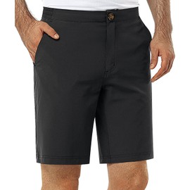 33,000ft Mens Golf Shorts 9 inch Inseam Quick Dry Elastic Waist Classic-Fit Drawstring Dress Shorts Hiking Fishing Business Black