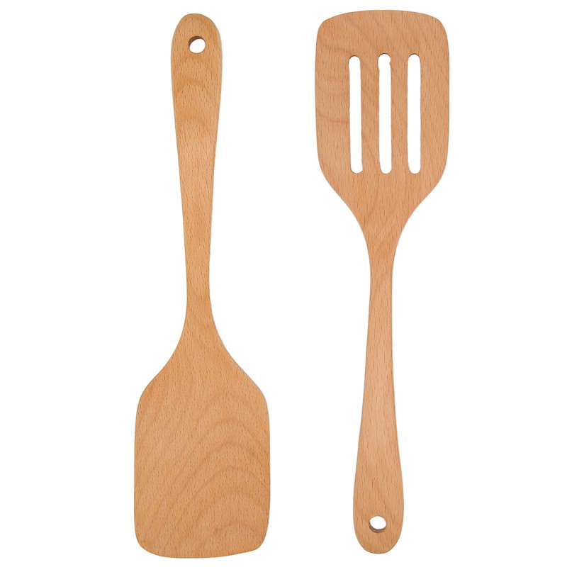 2Pcs Wooden Spatula Heat Resistant Light Weight Kitchen Cooking Utensils