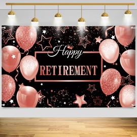 Happy Retirement Party Banner Decorations Retirement Party Supplies Black Pink Retirement Background Backdrop Props, Retirement Decorations for Men and Women Retirement Photo Booth Sign 180×110cm