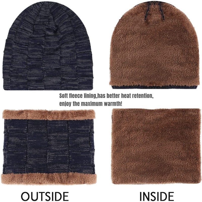 IYEBRAO Winter Beanie Hat Scarf Set Thick Fleece Lined Warm