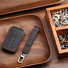 Key Fob Cover Fit for Honda Odyssey 2018-2024, 7 Buttons Leather Handmade Fob Case Cover Accessories with Keychain,360 Degree Protection,Black