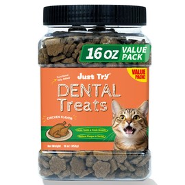 Just Try Dental Health Treats for Cats - Advanced Kelp Clean Teeth & Fresh Breath - Reduce Plaque & Tartar - Chicken Flavored Chews - 16 OZ