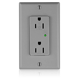 Leviton 15-Amp, 125-Volt, Decora Plus Duplex Receptacle, Straight Blade, Industrial Grade, Surge with Indicator Light, 5280-GY, Gray